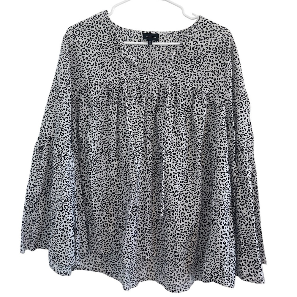 Who What Wear Flare Sleeve Leopard Print Cotton Blouse
